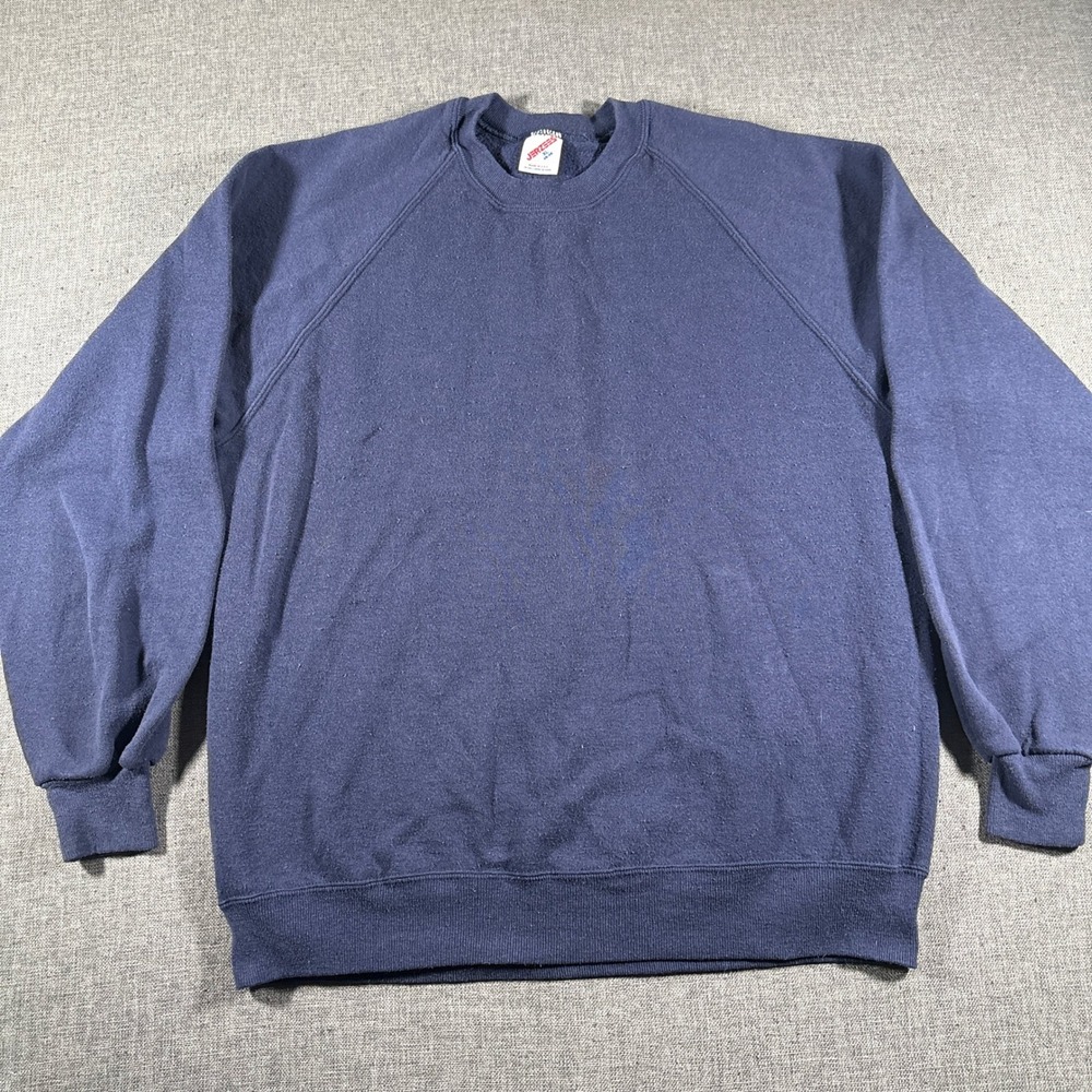 Vintage Jerzees Sweatshirt Men XL Navy Blue Made in USA Raglan Crewneck Pullover